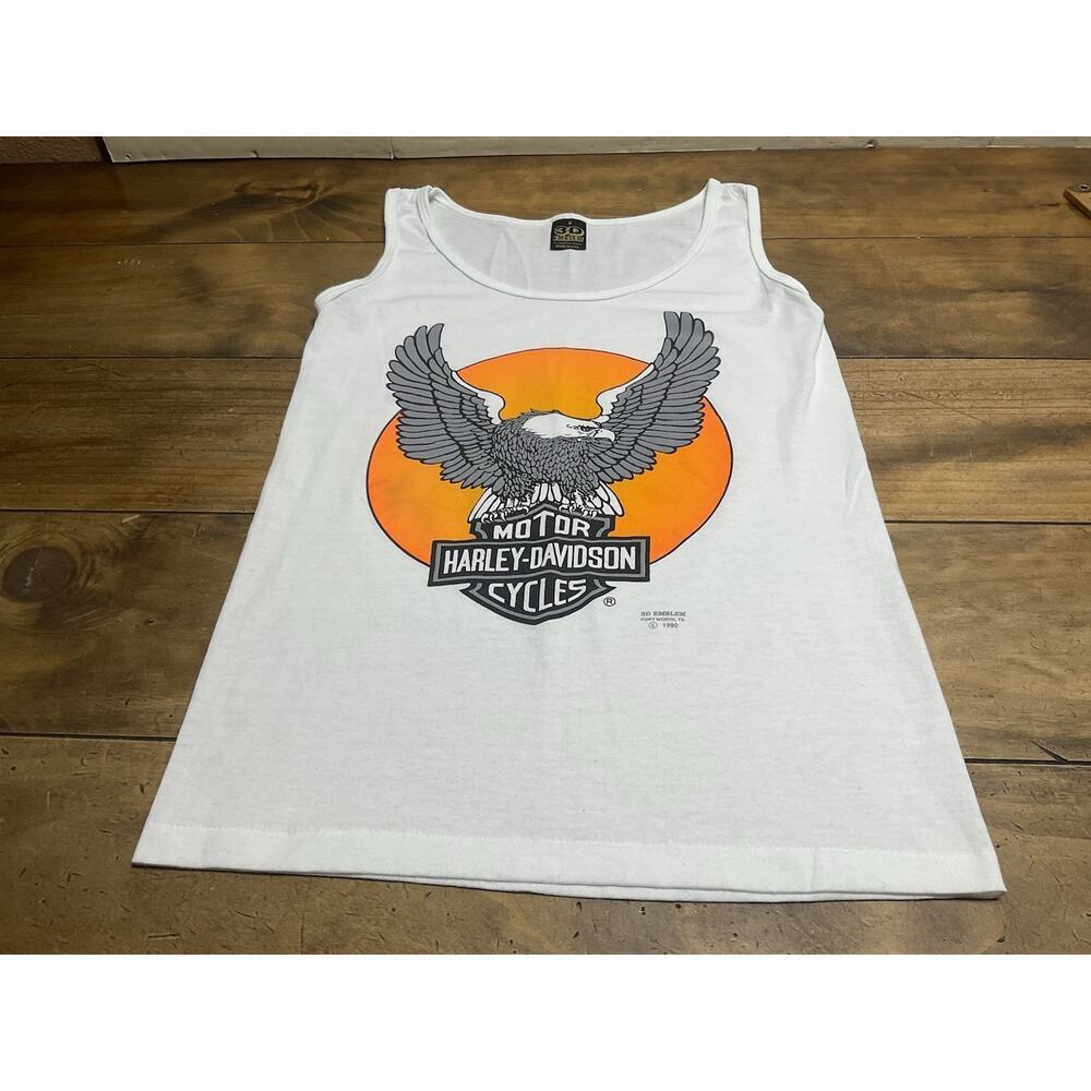 Vintage 3D Emblem Harley Davidson 1990 Eagle Graphic Tank Top Shirt Size Small